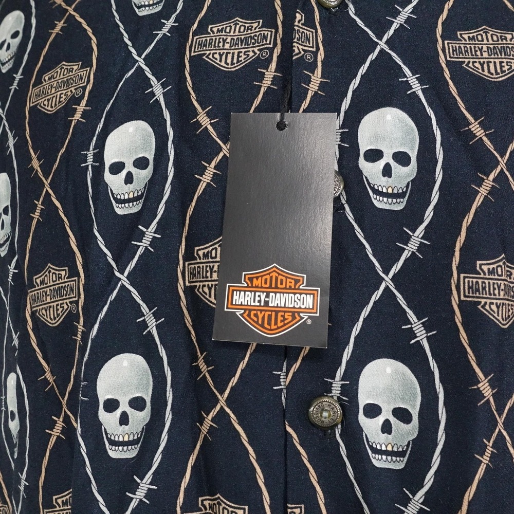 Harley-Davidson Shirt Mens 2XL Black Skull Hawaiian Button-Up Tori Richard - Picture 3 of 7